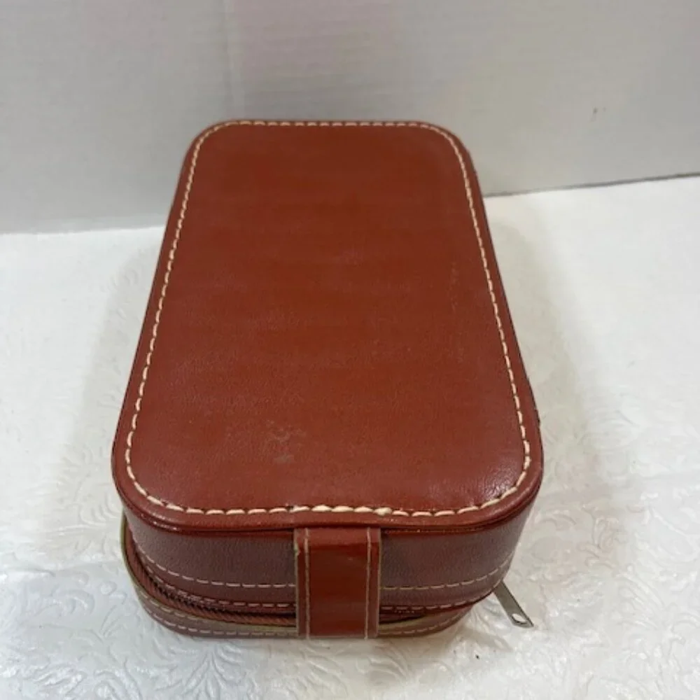 VTG Alfa Faux Leather Brown Toiletry Travel Accessory Zip Around Bag 8.5